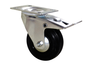 Roulette à platine à frein caoutchouc noir Ø100mm