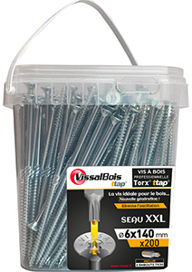 Vis bois TF 6x140mm torx TTAP + embout - 200 pces - Seau XXL - VISSALBOIS