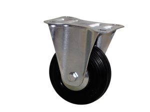Roulette fixe à platine caoutchouc noir Ø80mm