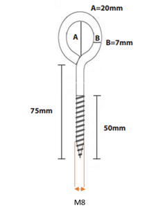 Boulon à oeil avec vis à bois Ø7x75mm - 2 pces