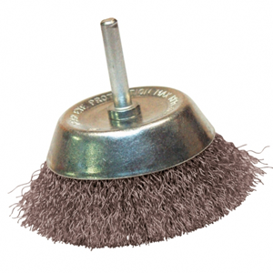 Brosse conique Ø75 tige 6x30 fil acier ondulé 0,30