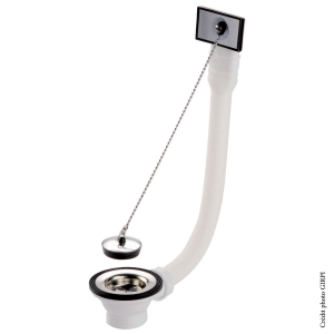 Bonde évier Ø50 avec trop-plein bouchon chaînette. FIN DE SERIE