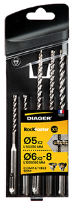 Coffret 5 forets béton RocKFaster  SDS+ L110 Ø5(x2) L160 Ø6(x2)-8 mm