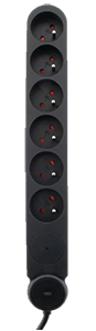 Bloc 6 prises 16A+ inter. parafoudre / parasurtenseur Noir - câble 1,4m