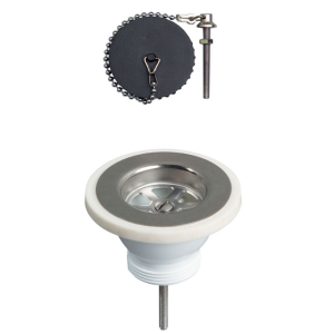 Bonde évier grille inox sans trop-plein bouchon et chaînette