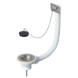 Bonde évier Ø60mm avec bouchon + chainette - avec trop plein