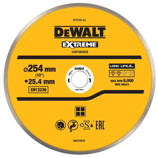 Disque pour scie carrelage lame multi matériaux pour porcelaine et pierre Ø250mmx25,4mm DEWALT DT3734-XJ