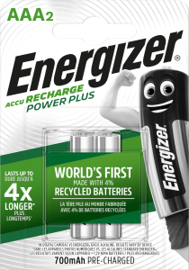 Pile rechargeable AAA 700mAh 1.2V Energizer - 2 pces