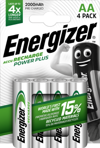 Pile rechargeables AA HR6 2000mAh 1.2V Energizer - 4 pces