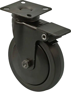 Roulette à platine pivotante avec frein caoutchouc noir Ø75mm