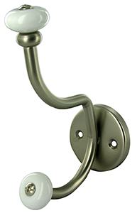 Patère 1 tête + 1 crochet porcelaine blanche/gris alu