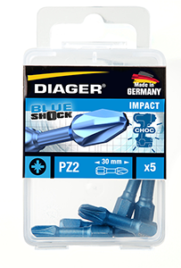 Boite de 5 embouts de vissage blue-shock longueur 30 mm empreinte Pozidriv  n°2