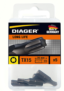 Boite de 5 embouts de vissage géométrie torsion longueur 25 mm  Torx n° 15
