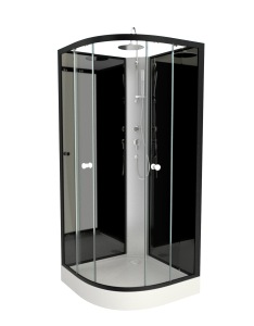 Cabine douche 1/4 cercle GRAPHITE 85x85 porte coulissante - verre sécurit  5mm receveur acrylique blanc - CAB117