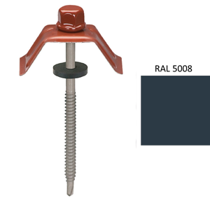 Kit de 100 fixations bac acier 1000T sur bois - Bleu RAL5008 vis+cavalier+rondelle le tout monté