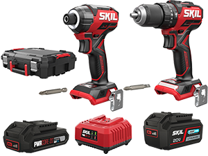 Kit 2 Outils SKIL 20V Perceuse-visseuse percussion+visseuse à chocs 250Nm + 2 batteries + chargeur + coffret