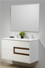 Meuble BERLIN blanc mat 80cm 2 tiroirs, avec insert couleur bois, plan vasque + miroir - 800x460x600 - livré monté