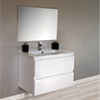 Meuble COME blanc 80cm 2 tiroirs, vasque céramique, miroir haut 80cm livré monté