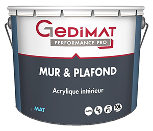 Peinture déco acrylique mur et plafond mat blanc 10L GEDIMAT PERFORMANCE PRO