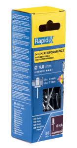 Rivets haute performance Ø4,8x10mm alu - 50 pces + foret