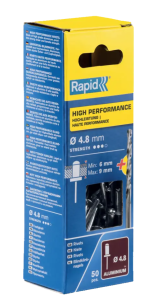 Rivets haute performance Ø4,8x12mm alu - 50 pces + foret