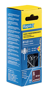 Rivets haute performance Ø4,8x20mm alu - 50 pces + foret