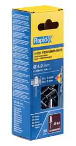 Rivets haute performance Ø4x12mm alu - 50 pces + foret