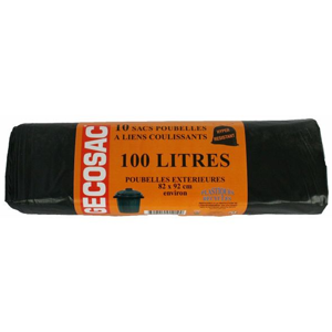 Sac poubelle 100L à liens coulissants - 10 sacs