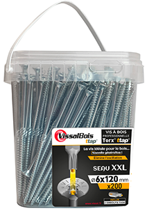 Vis bois TF 6x120mm torx TTAP + embout - 200 pces - Seau XXL - VISSALBOIS