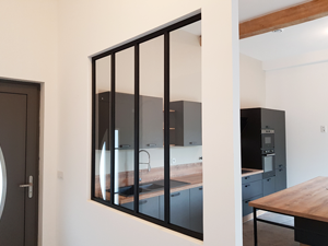 Kit verrière atelier 1m06x1m25 structure alu laquée noire 3 vitrages feuilletés 6mm