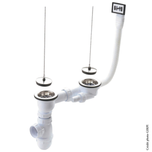 Vidage évier en grès 2 bacs Ø60 bouchon chaînette. FIN DE SERIE