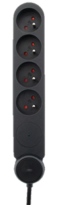 Bloc 4 prises 16A+ inter. parafoudre / parasurtenseur Noir - câble 1,4m