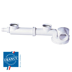 Tubulure évier 2 bacs + siphon gain de place