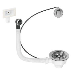 Bonde panier pour évier 1 bac Ø90mm - avec trop-plein - commande à câble