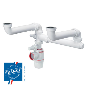 Siphon déporté NEO AIR évier 2 bacs - sortie Ø40mm - prise machine à laver
