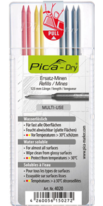 Etui 8 mines de rechange PICA DRY 4020 graphite 2B + rouge + jaune