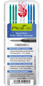 Etui 8 mines de rechange PICA DRY 4040 bleu + vert + blanc