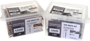 Vis de couverture 4,5x65 inox A2 RAL8012 + rondelles EPDM - 100 pces