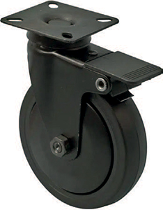 Roulette à platine pivotante avec frein caoutchouc noir Ø100mm