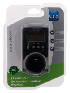 Contrôleur de consommation électrique sur prise noir
