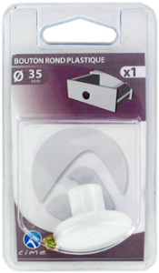 Bouton rond plastique blanc Ø35 - 1 pce