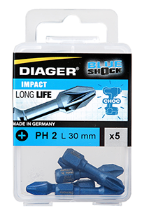Boite de 5 embouts de vissage blue-shock long 30 mm empreinte Philips n°2