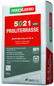 Mortier colle 5021 PROLITERASSE Gris C2E - 25kg Conso: 4 à 9kg/m² EXT