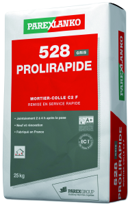 Mortier colle 528 PROLIRAPIDE C2F - 25kg gris / Conso: 3 à 8kg/m²