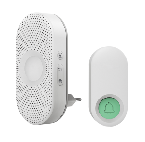 Carillon sans fil 300m blanc sur secteur - bouton ovale