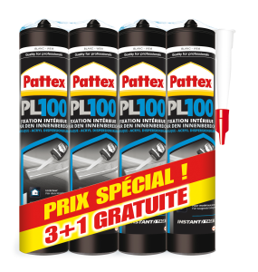 Colle PATTEX PRO100 - lot de 3+1 gratuit - fixation immédiate Blanc