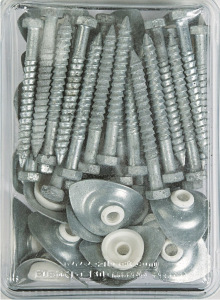 Kit 25 tirefonds 6x65 + plaquettes 40x28 + rondelles