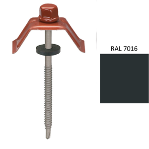 Kit de 100 fixations bac acier 1000T sur bois - Anthracite RAL7016 vis+cavalier+rondelle le tout monté