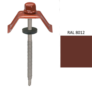 Kit de 100 fixations bac acier 1000T sur bois - Rouge RAL8012 vis+cavalier+rondelle le tout monté