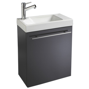 Pack lave-mains HAMAC 2 GRIS meuble monté + lave mains céramique avec robinet+bonde+siphon+kit fixation